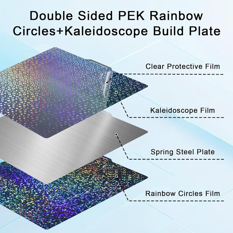 IdeaFormer-3D Smooth Rainbow Circles+Kaleidoscope PEK Build Plate for Bambu Lab X1/X1C/X1E/P1P/P1S/P2S/A1, Flexible X1C P1S P2S A1 PEK Spring Steel Bed Plate for Bambu Labs 257x257mm 3D Printers - Image 2